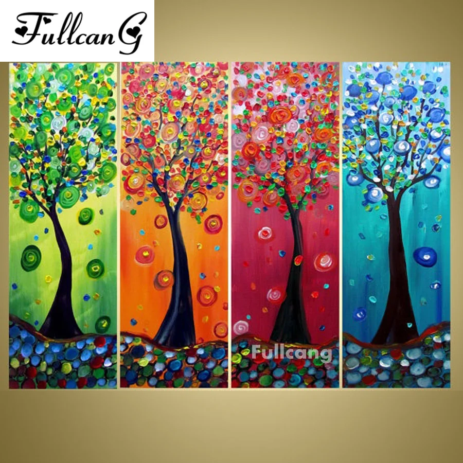 

FULLCANG 5d dimond painting four seasons trees diamond embroidery 4pcs full square diamond mosaic embroidery scenery E1136