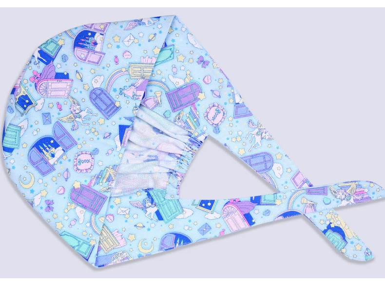 Blue Unicorn Pattern Medical Nurse Scrub Hats Surgical Caps OR Work Cap Cotton Sweatband Dentist SPA Work Skull Cap