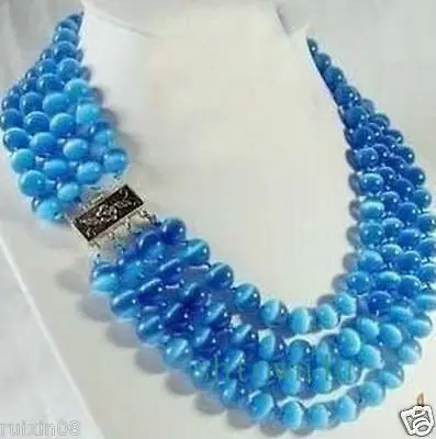 

Hot sale RARE 4 ROWS 8MM BLUE REAL OPAL BEAD NECKLACE