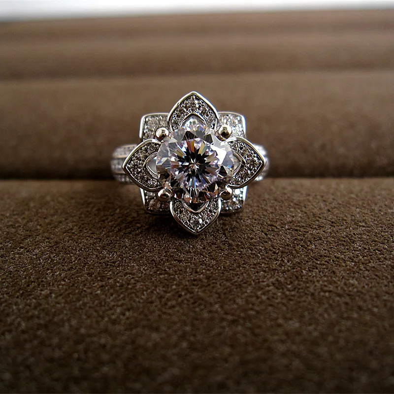 

Luxury micro pave setting 2ct imported created diamon d flower shaped women's wedding ring,R0224