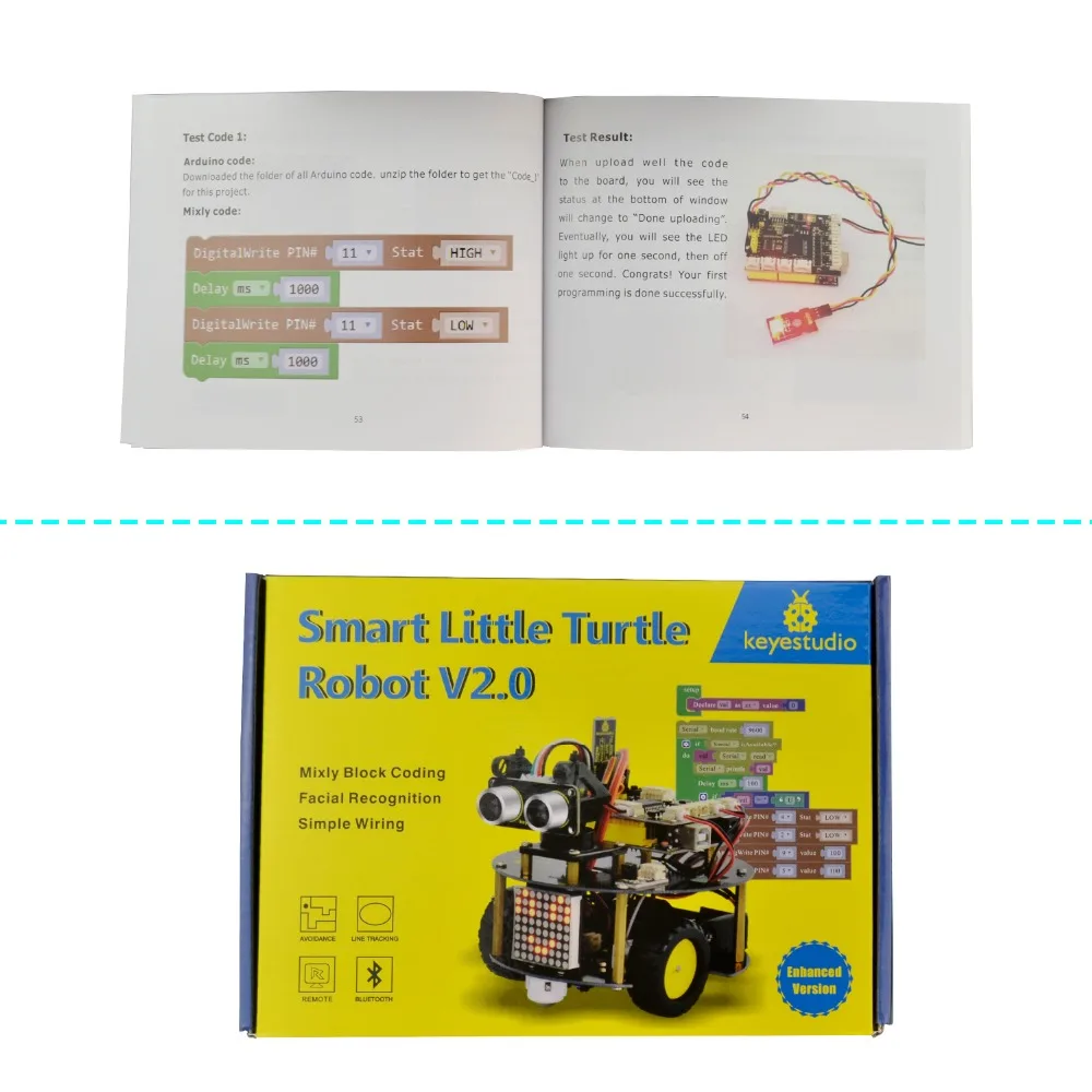 Новинка! Keyestudio Смарт маленькая черепаха робот автомобильный комплект V2.0 W/графическое Программирование+ Руководство пользователя(Английский) для Arduino робот