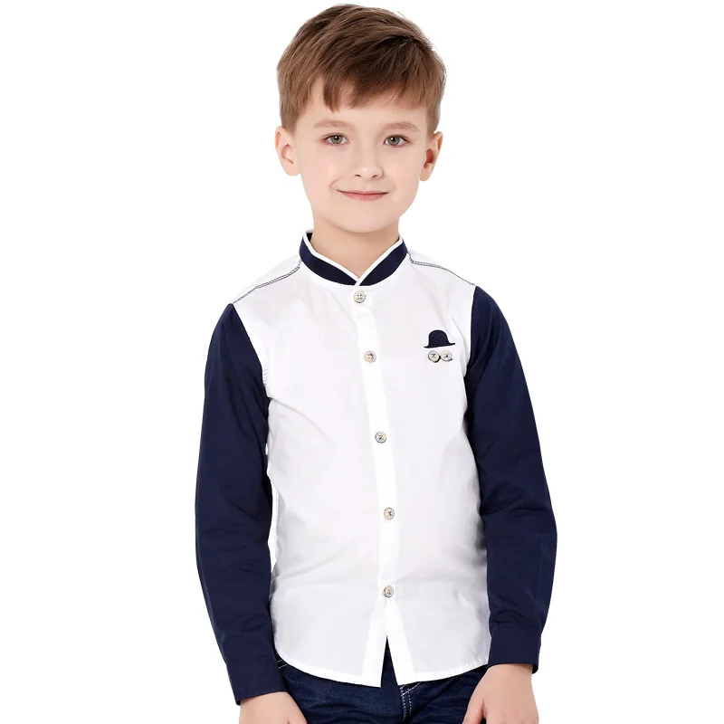 Boy's long sleeved white shirt and children's cotton shirt in spring