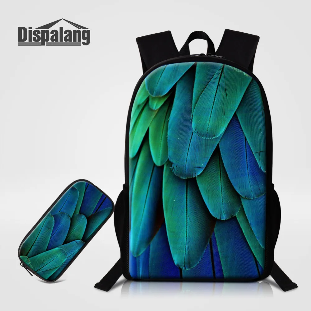 

Dispalang School Bags for Teenage Feather Print Backpack with Pencil Bag 2pcs/set Knapsack for teens pencil Case student bookbag