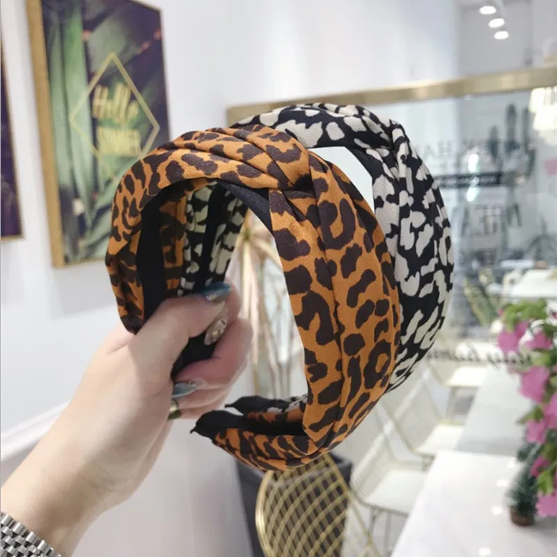 

High-end hair accessories women's leopard middle cross knotted wide-brimmed headband headband fashion girl's hair band Headwear