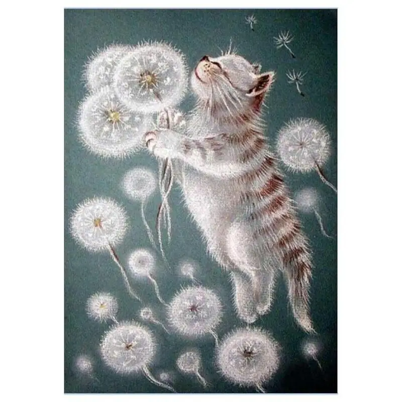 

Dandelion Cat 5D Full Diamond Painting Embroidery DIY Needlework Fortune and Luck Home Decor Resin Sequin Shining Diamond E5M1
