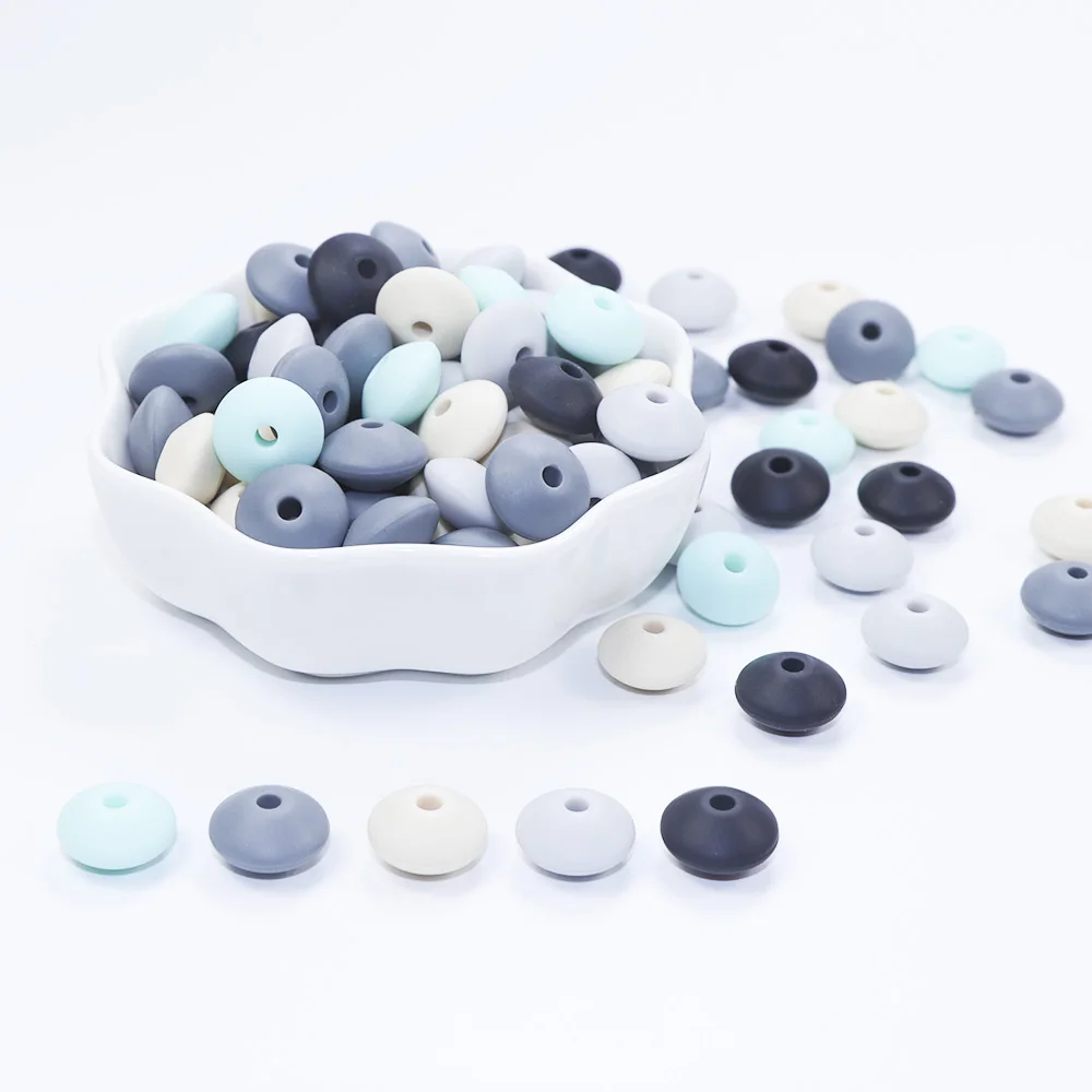 Joepada 60Pcs/lot 12mm Lentils Silicone Beads Abacus Shape for DIY Baby Teething Necklace Chain Food Grade Baby Teether BPA Free