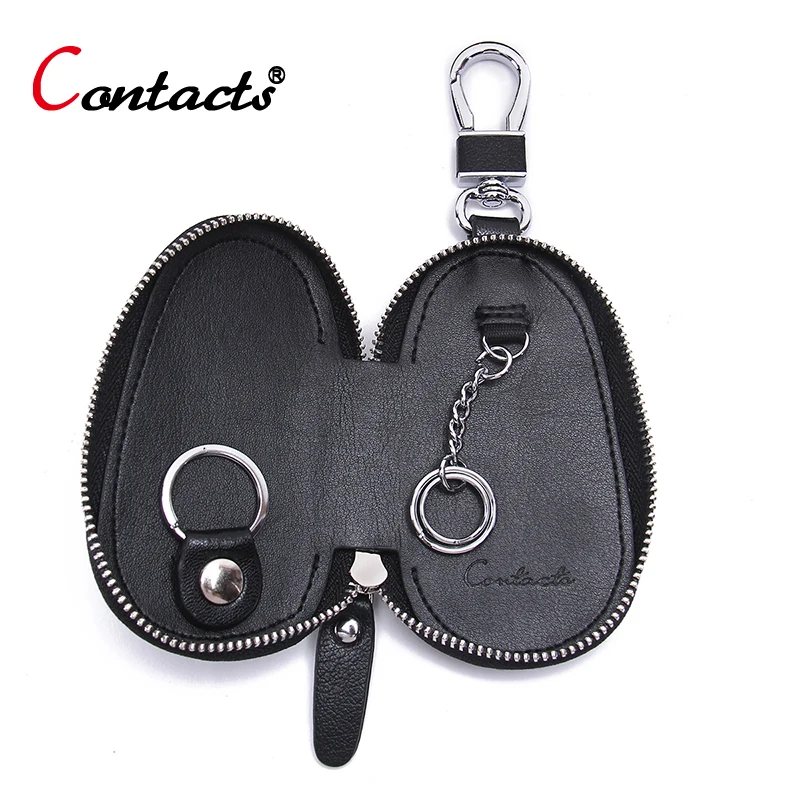 

CONTACT'S Men Housekeeper Genuine Leather Car Key Wallet Fashion Women Key Holders Carteira Zipper Key Case Car-covers Keychain