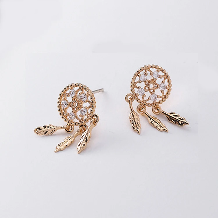 

2018 Korean Fashion Jewelry For Women Drop Earrings Shiny Rhinestone Dream Catcher Pendientes Temperament Tassel Leaves Brincos