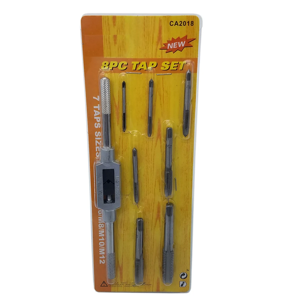 

8PC 3F Thread Metric Machine Hand Screw Thread Plug Taps Set M3 M4 M5 M6 M8 M10 M12 with Adjustable Tap Wrench 1/16-1/2''