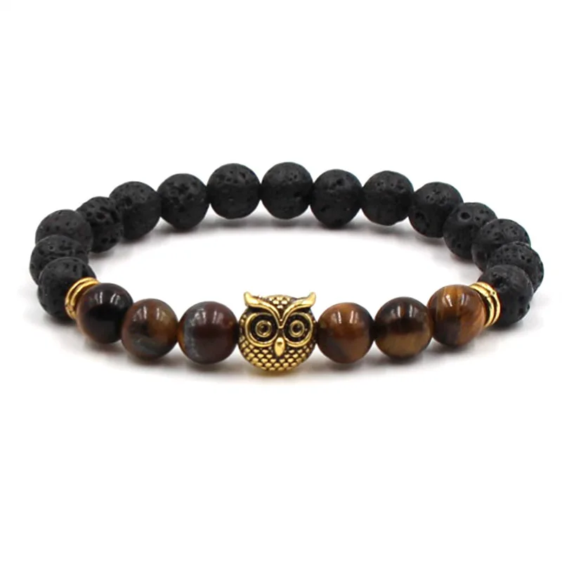 

Owl Bracelet Buddha beads Bracelets Bangles Charm Natural Stone Bracelet Stretch yoga Jewelry Men Women