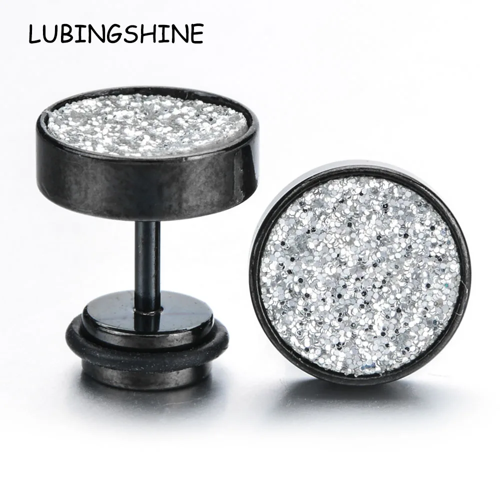 

LUBINGSHINE Hip Hop Gold Silver Color Stainless Steel Barbell Stud Earrings for Women Men Druzy Party Ear Piercing Body Jewelry