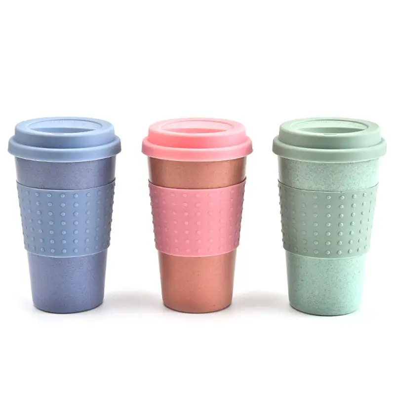

350ml Eco-Friendly Wheat Straw Coffee to Go Cups Travel Mug With Lids Travel Cup Portable for Camping Hiking Picnic