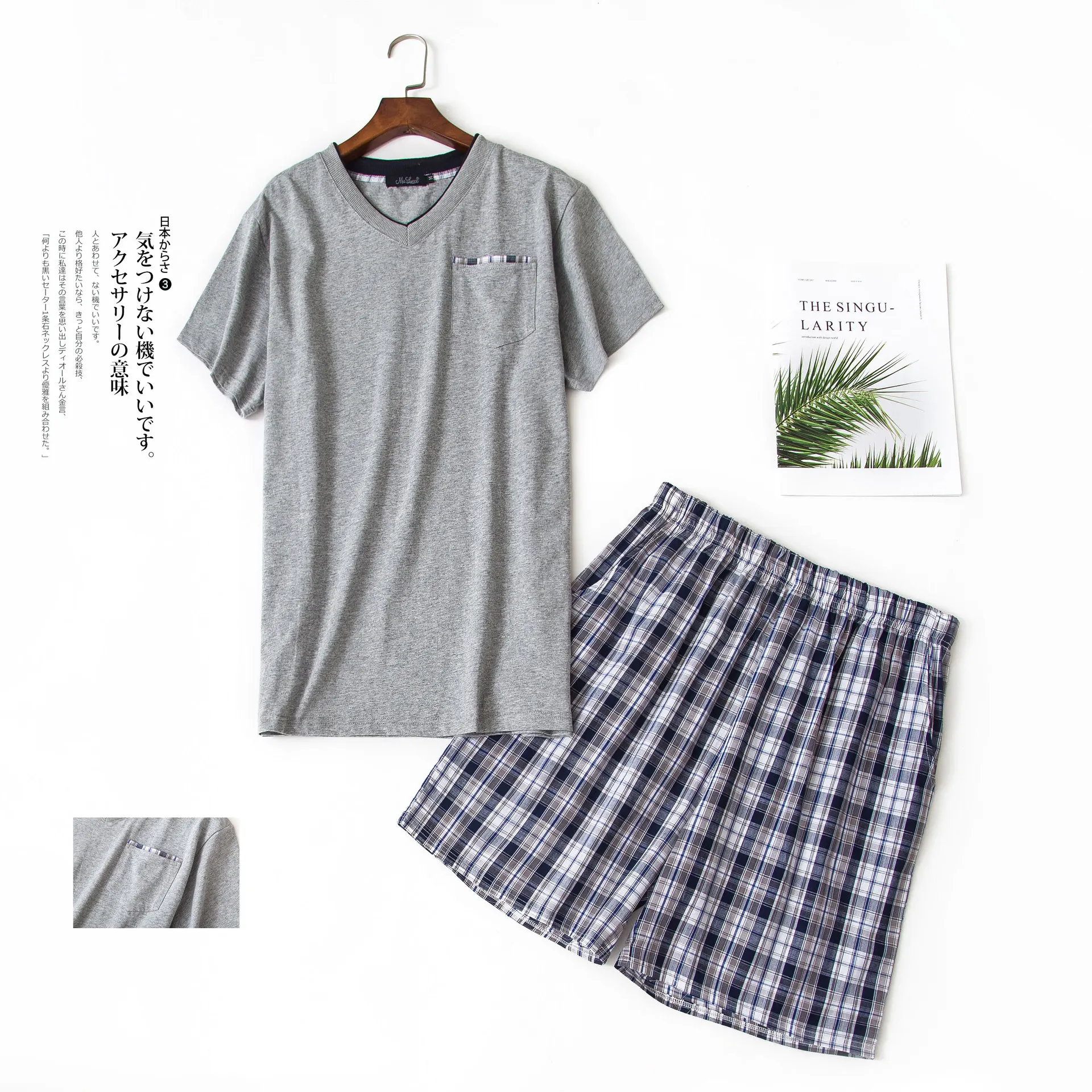 mens sleepwear set Summer 100% cotton short pajama sets men sleepwear simple V-neck homewear short sleeve male pijamas pyjamas mens sleepwear pyjama homme Pajama Sets