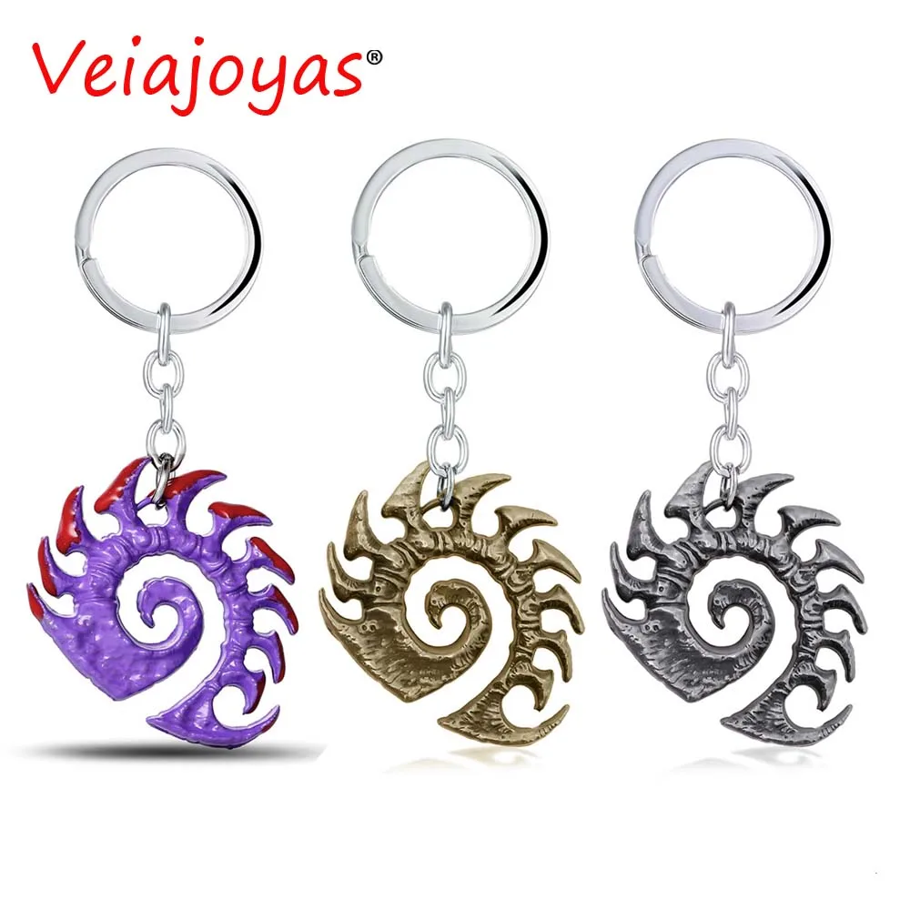 

VEIAjoyas Starcraft Pendant Keychain ZERG Emblem Key Chain Llaveros Starcraft Silver Bronze Alloy Key Ring Chaveiro Game Jewelry