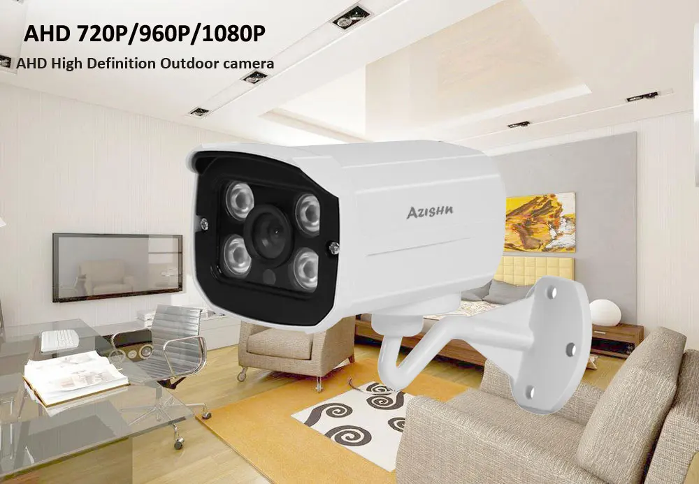AZISHN 1080P AHD 2MP Security Camera Outdoor IP66 Waterproof with 4pcs IR LEDs for Night Vision Surveillance CCTV Bullet Camera indoor home security cameras