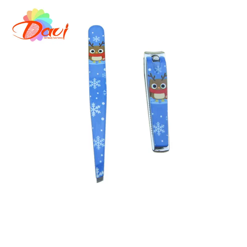 

2pcs Stainless Steel Manicure Set Kit Nail Tools Clipper Eyebrow Tweezers For Christmas Gift