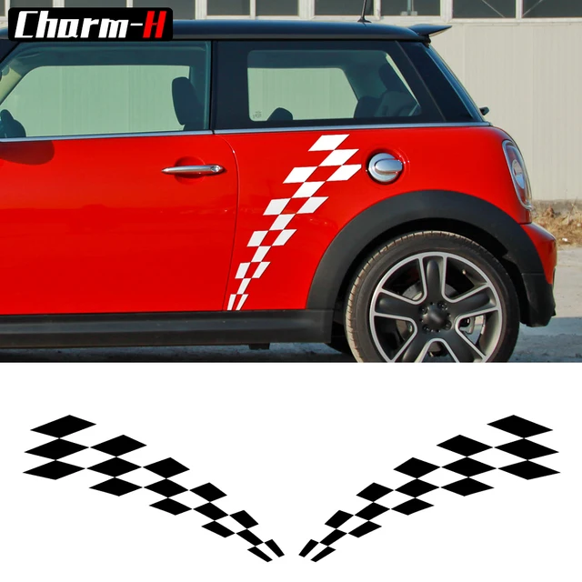 2 Pieces Checker Flag Door Side Stripes Decal Stickers For Mini