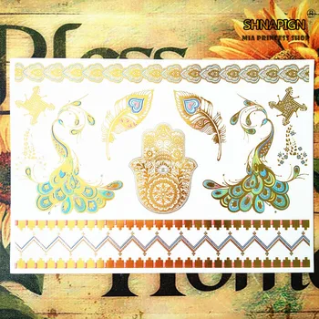 

SHNAPIGN 24 style Temporary Tattoo Body Art, golden Two peacocks Designs, Flash Tattoo Sticker Keep 3-5 days Waterproof 21*15cm