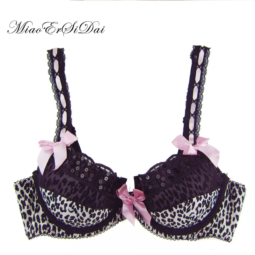 

MiaoErSiDai Plus size bras for women leopard patchwork beading color have B/C/E cup with big bow