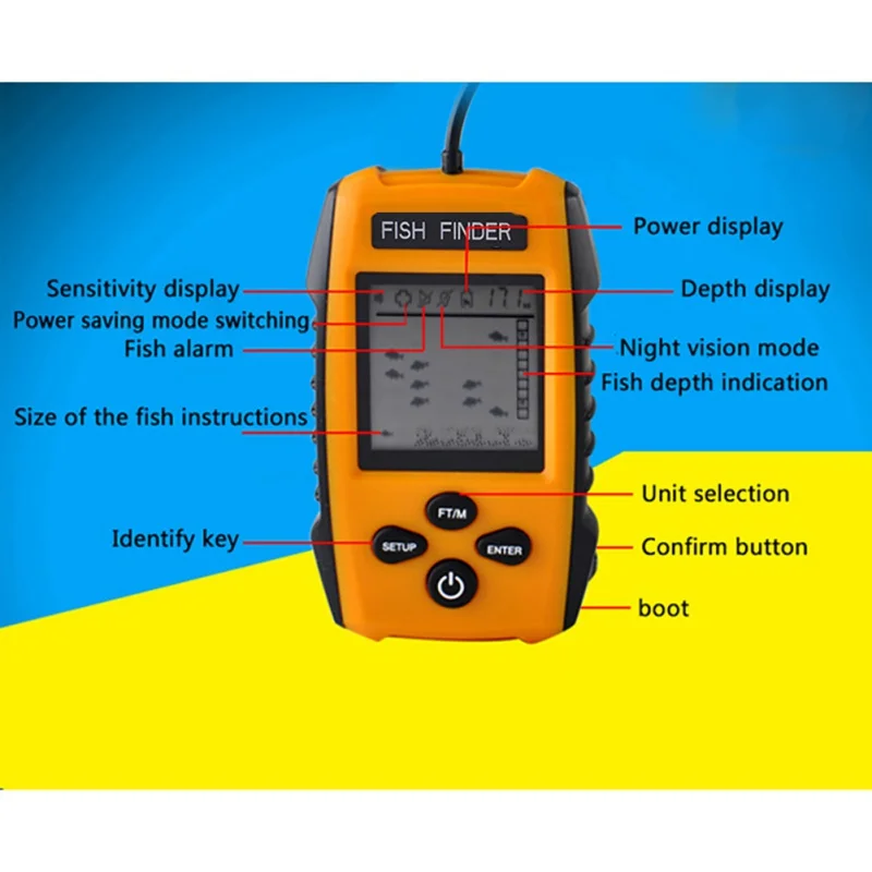 جديد المحمولة كابل سونار Fishfinder100M سونار LCD صدى ساوندرز Fishfinder السونار صياد السمك صدى أسلم