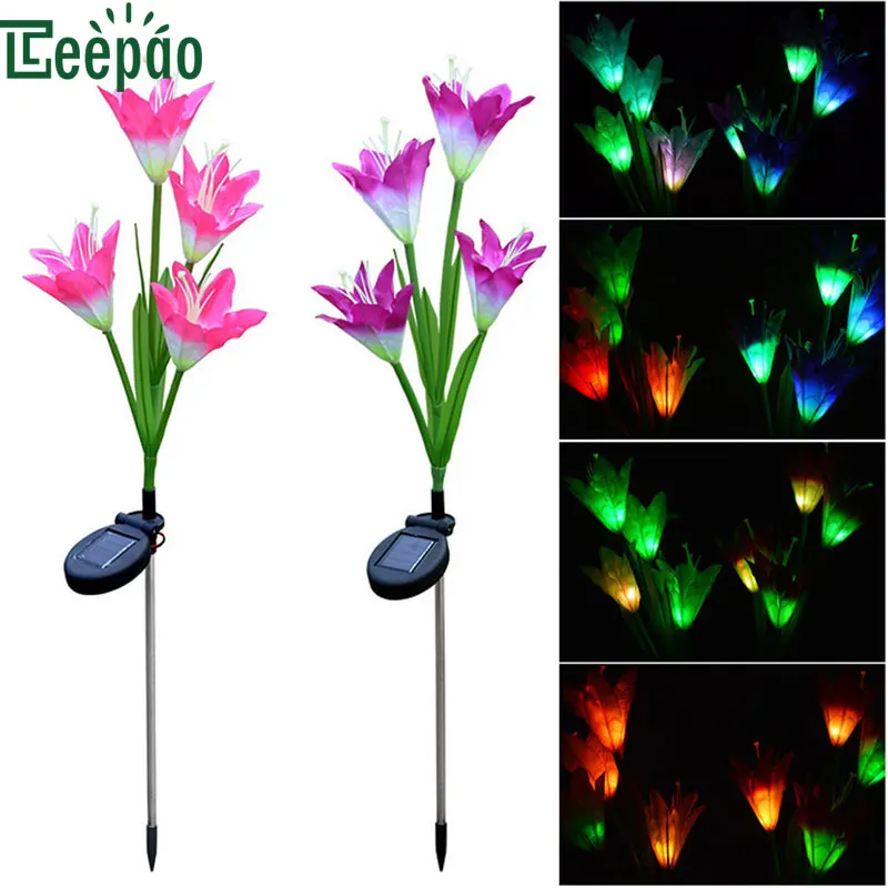 Solar LED Lily Flower Lights Color Changing Energy Saving Lawn Lamps