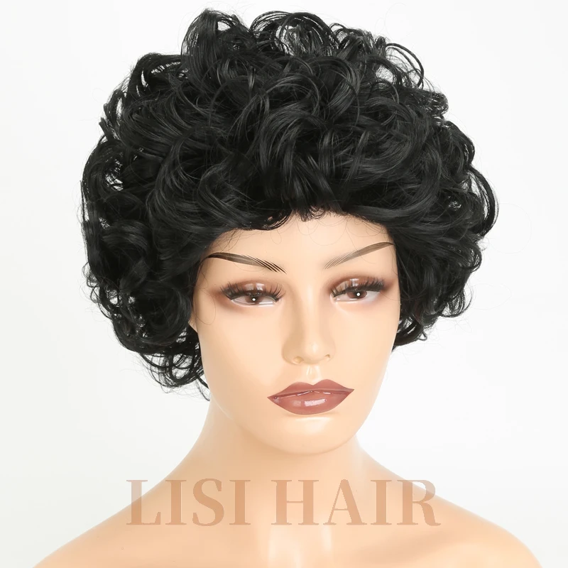 LISIHAIR Black Curly Wig Short Wigs Synthetic Wigs For Black Women (2)