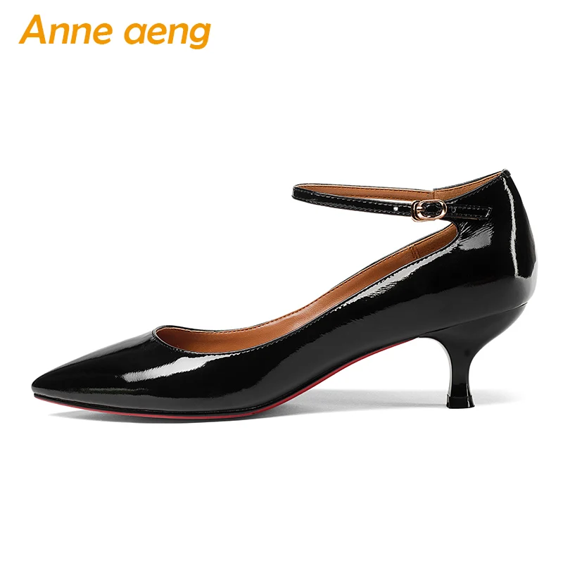 Mince Janes Pompes Sexy Nouveau Dames Véritable Chaussures Noir Cuir En Moyen noir Yellow Marie Talons Printemps Bureau Pointu automne Bout Femmes Ynw8qwgU4C