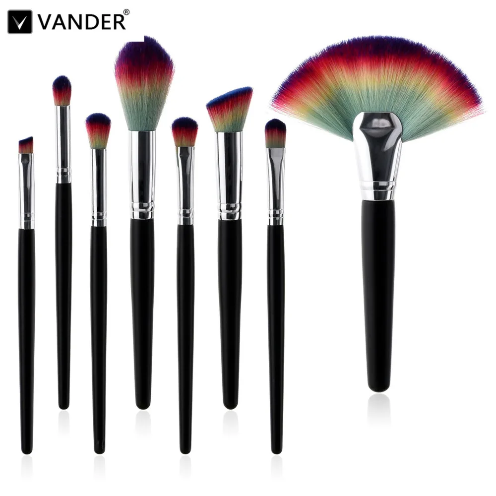 8Pcs/Set Rainbow Makeup Brushes Set Fan Brush Eyeshadow Brow Foundation