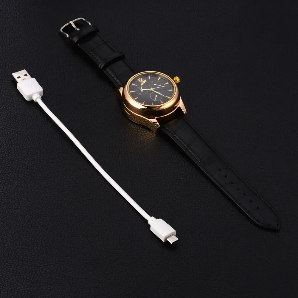 Cigarette Lighter watch Men USB rechangeable Casual Quartz Watch fashion Arc Flameless Lighter Wristwatches clock JH338