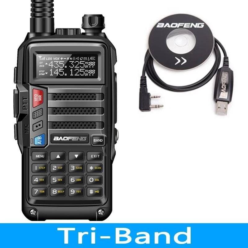 Трехдиапазонное радио BaoFeng UV-S9, 8 Вт, высокая мощность, 136-174 МГц/220-260 МГц/400-520 МГц, портативная рация, Любительская портативная радиоприемная рация - Цвет: add usb cable 2