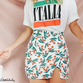 

Summer Women's Casual Split Skirt Floral Print Slim High Waist Short Skirts
