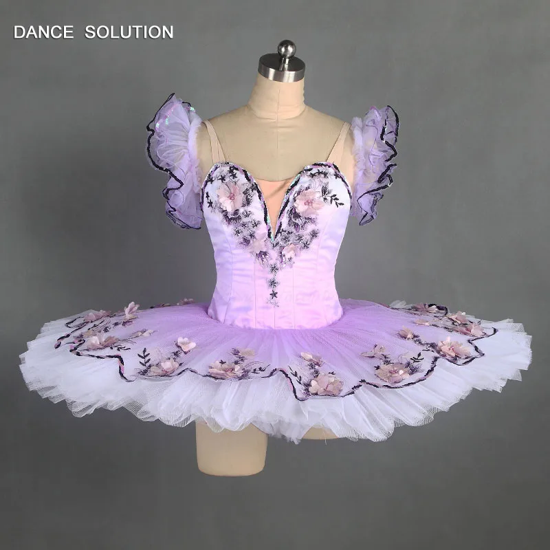 

Professional Ballet Tutus Purple Pancake Skirt With Shiny Sequins and Lilac Flowers Appliques For Adult Girl Costumes B17034