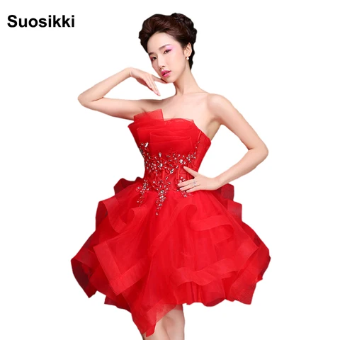 Vestido de Noiva Vestido de Festa à Noite Suosikki Strapless Wine Cocktail Assimétrico Vestidos Sexy Formal Mini