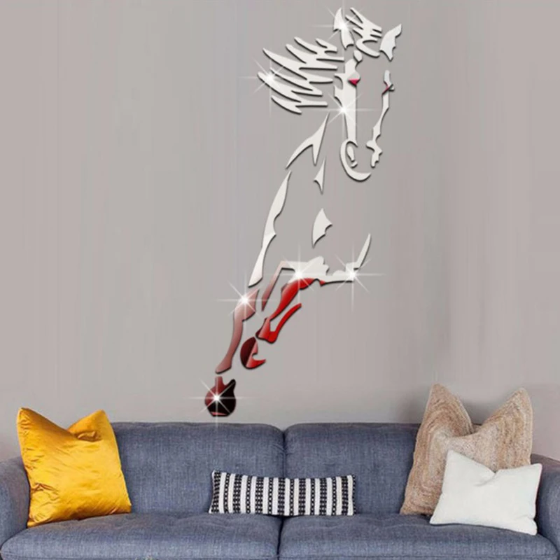 

Horses Decals For Living Room, Acrylic 3d Wall Sticker Restaurant Background Wall Decoration Creative Mirror Wall Stickers