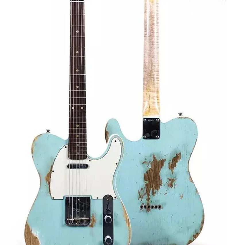 

New Style Electric Guitar,handmade 6 stings blue color guitarra.Rosewood fingerboard.relics by hands.real photos