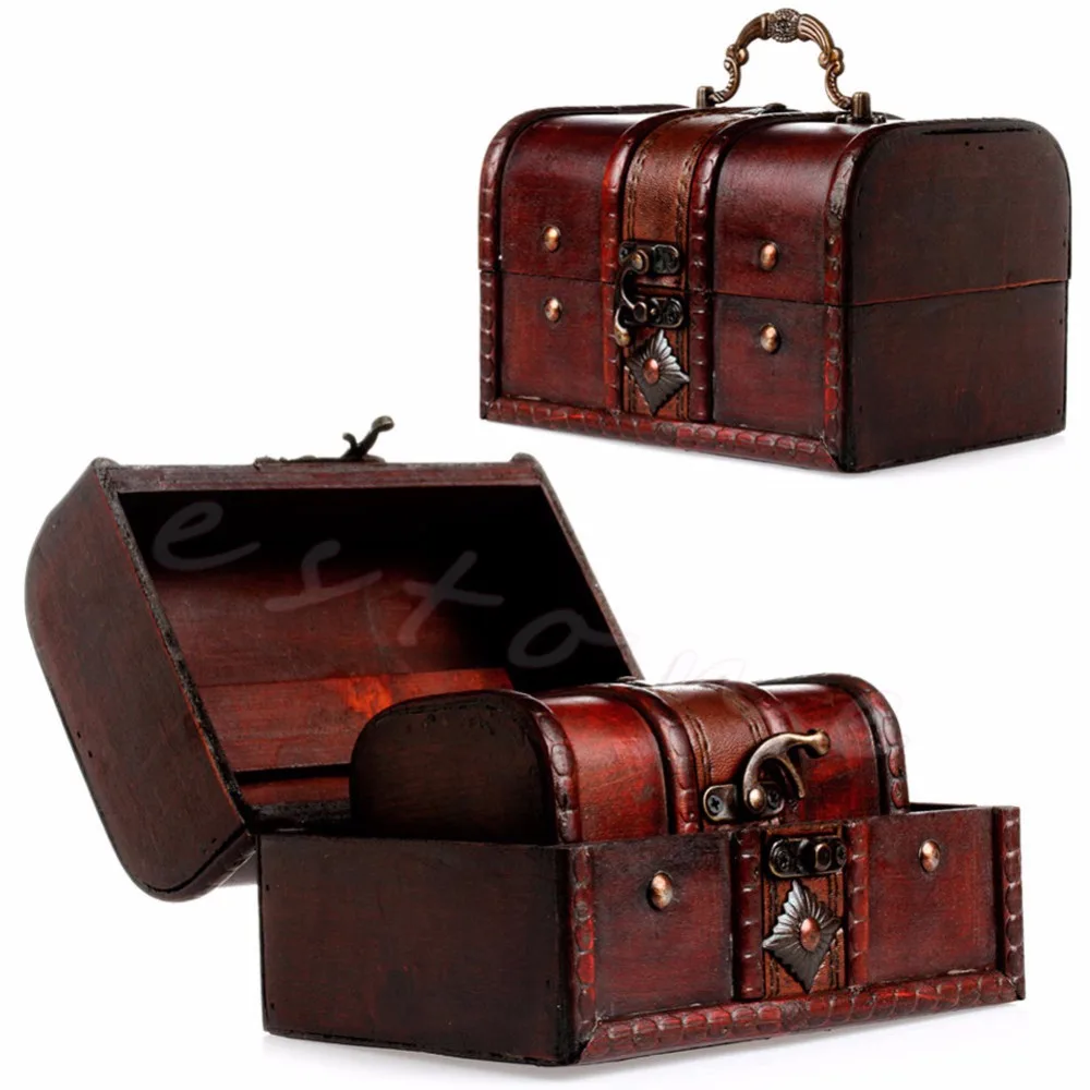 

A40 New Hot 2 x Wooden Pirate Jewellery Storage Box Case Holder Vintage Treasure Ches Set