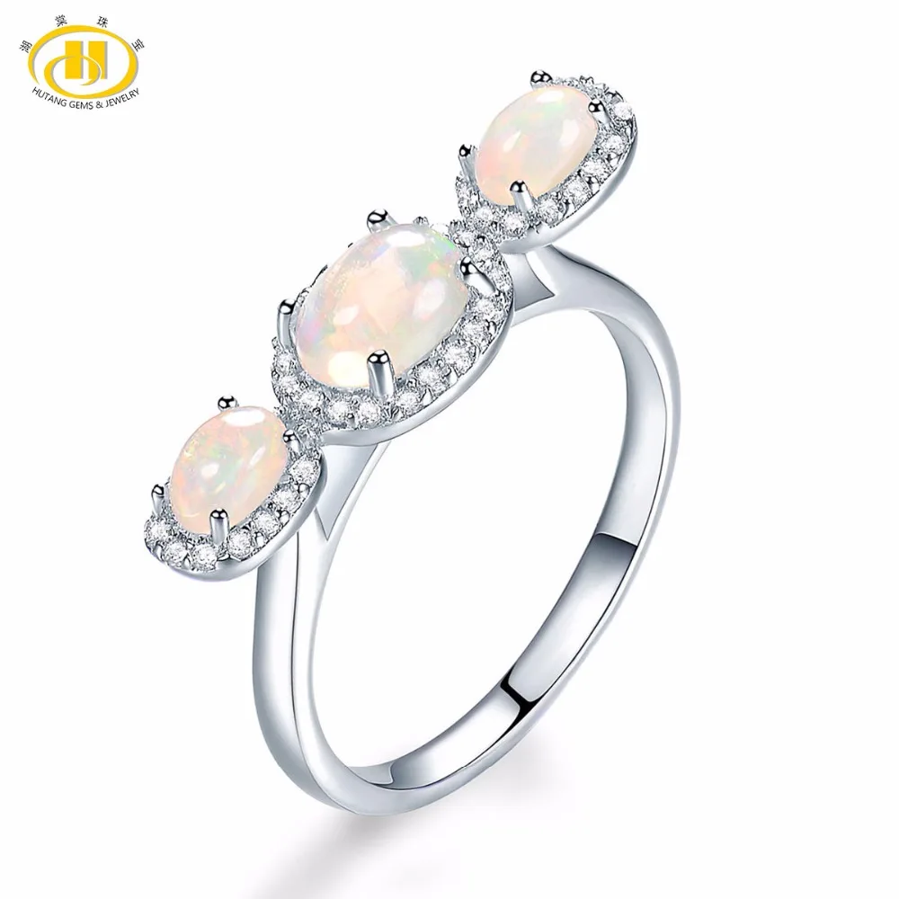 Hutang 0.96 ct Natural Gemstone Opal Solid 925 Sterling Silver Trendy Ring Fine Jewelry presents Gift For Women New Arrival