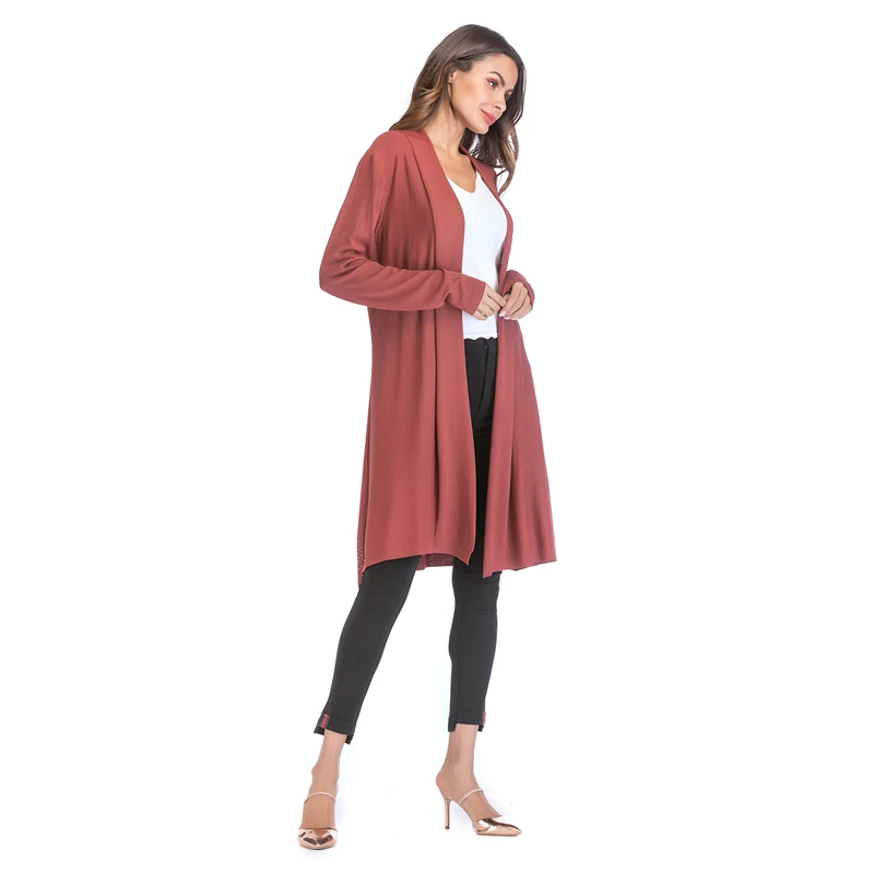 Kostlich 2018 Women Solid Color Hollow Out Long Knitted Cardigans Casual Open Stitch V Neck Full Sleeves Cardigans M-XL (4)