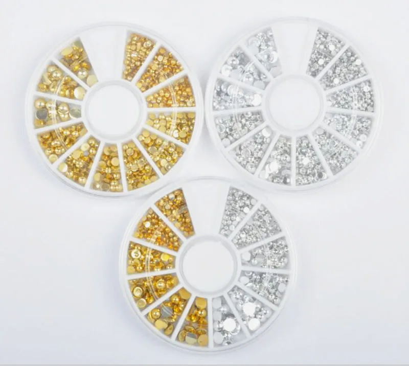 3D металлические художественные талисманы для ногтей, полукруглые бусины золотого и серебряного цветов, 2-4 мм, смешанные жемчужные модные наконечники, ювелирные изделия, гвоздики