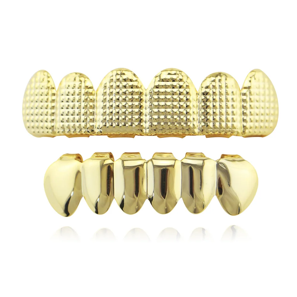 Factory Bottom Price Hip Hop Cap Copper Gold Color Teeth Grillz Set Custom Men's Hip-hop teeth grillz body jewelry For Halloween (1)