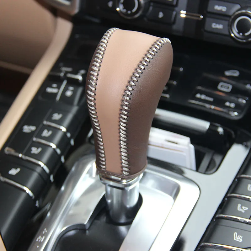 Cuero Nappa shift knob cubierta para Porsche Cayenne 2013 año cubierta del coche en la perilla del cambio de engranaje copri pomello cambio engranajes Cuero Nappa shift knob cubierta para Porsche Cayenne 2013 año cubierta del coche en la perilla del cambio de engranaje copri pomello cambio engranajes