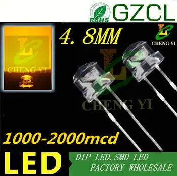 

1000-2000MCD Yellow straw hat led diode 4.8mm amber dip led 585-595nm led bulb(CE&Rosh)