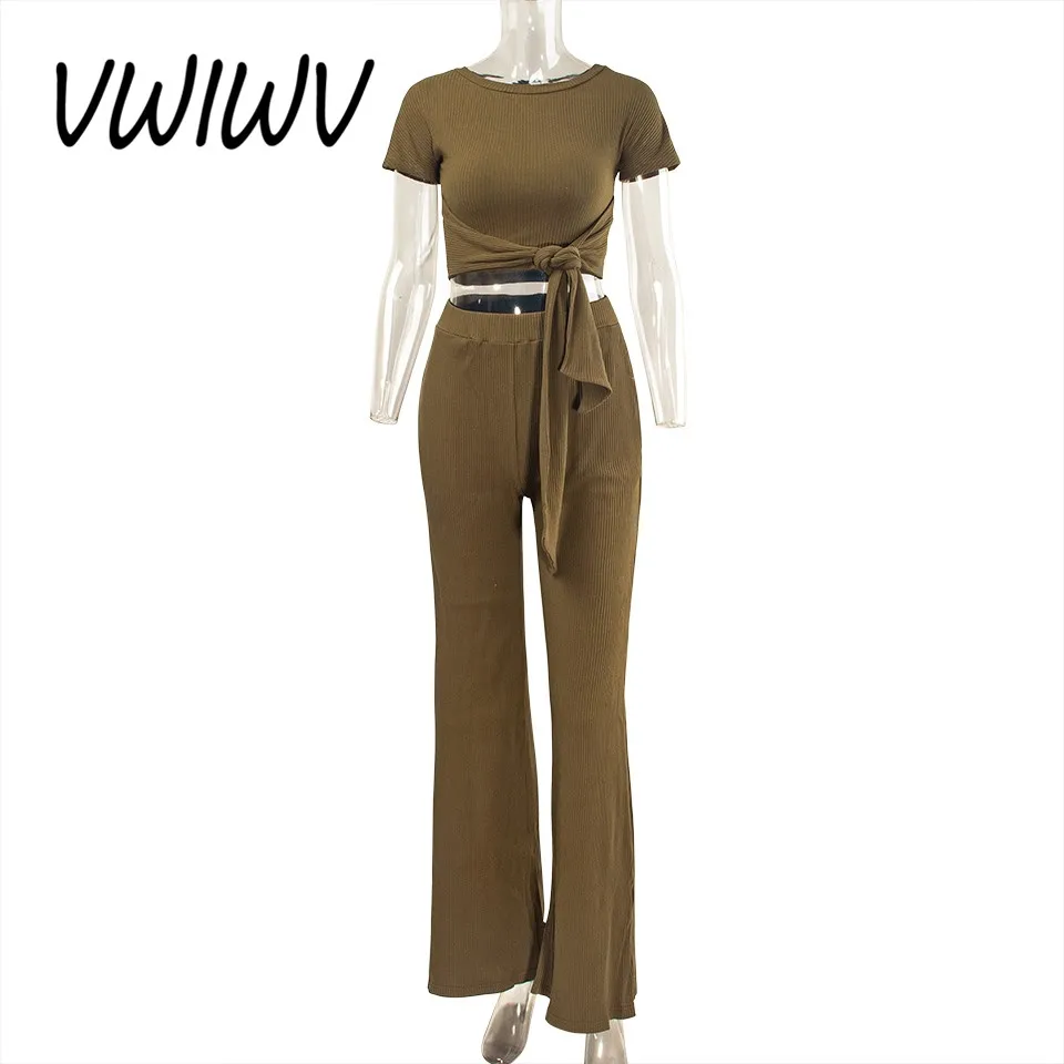 

VWIWV 2 Pieces Set Women Casual Short Sleeve Top And Long pant 2019 Autumn Bodycon Women Clothing Casual Two Pieces Outfits