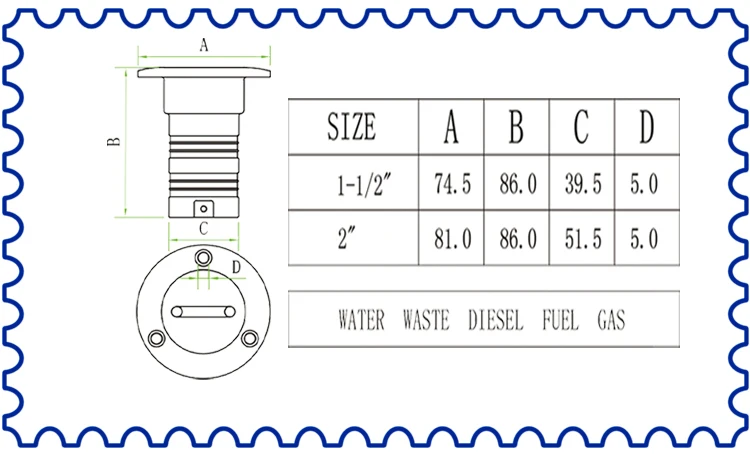 Нержавеющая сталь ключ Кепки палубе наполнителя для топливного газа сточных вод Diesel или Индивидуальные Лазерный Логотип Слова 2 шт. 50 мм/ 2