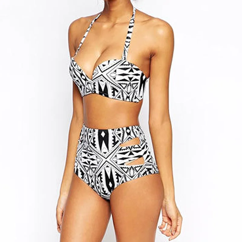 

NEW Sexy Women Halter Bandage Bikini Set Push-up Padded Bra+Hollow High Waist Panties Swimsuit Bathing Suit