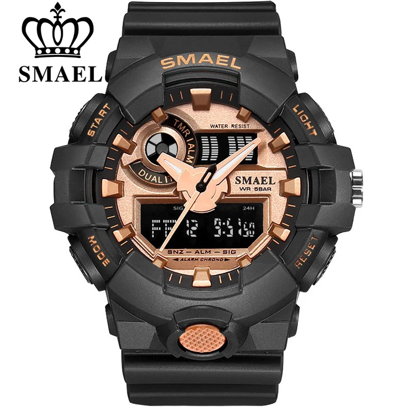 

SMAEL Brand Men Sports Watches Dual Display Analog Digital LED Electronic Quartz Wristwatches Waterproof Swimming Military Watch