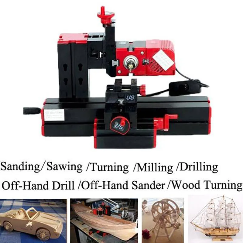 

6 in1 Lathe Machine Tool Kit Jigsaw Grinder Driller Plastic Metal Wood Lathe Drilling Sanding Turning Milling Sawing Machine Set