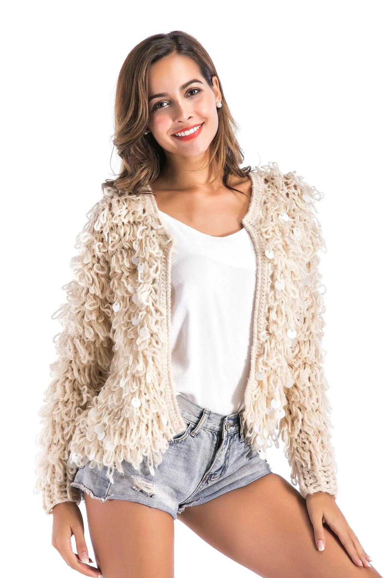 Women autumn&winter solid color cardigan  woven sweater coat New christmas Party evening fashion soft sweater