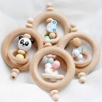 

1PC Beech Woode Ring Teething Baby Rattle Toys Rodent Bear China Panda Wooden Beads For Kid Products Baby Teether Wooden Toys