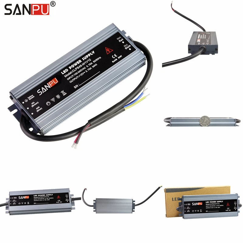 

18 мм Оптовая Продажа 82 шт./лот SANPU 12 В Водонепроницаемый Светодиодный источник питания 45 Вт IP67 постоянное напряжение 12 В постоянного тока Светодиодный драйвер из алюминия